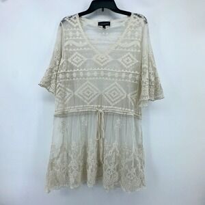 Womens Top 14/16 Boho Sheer Cottagecore Dainty Peasant Beachy‎ Vacation Cover Up